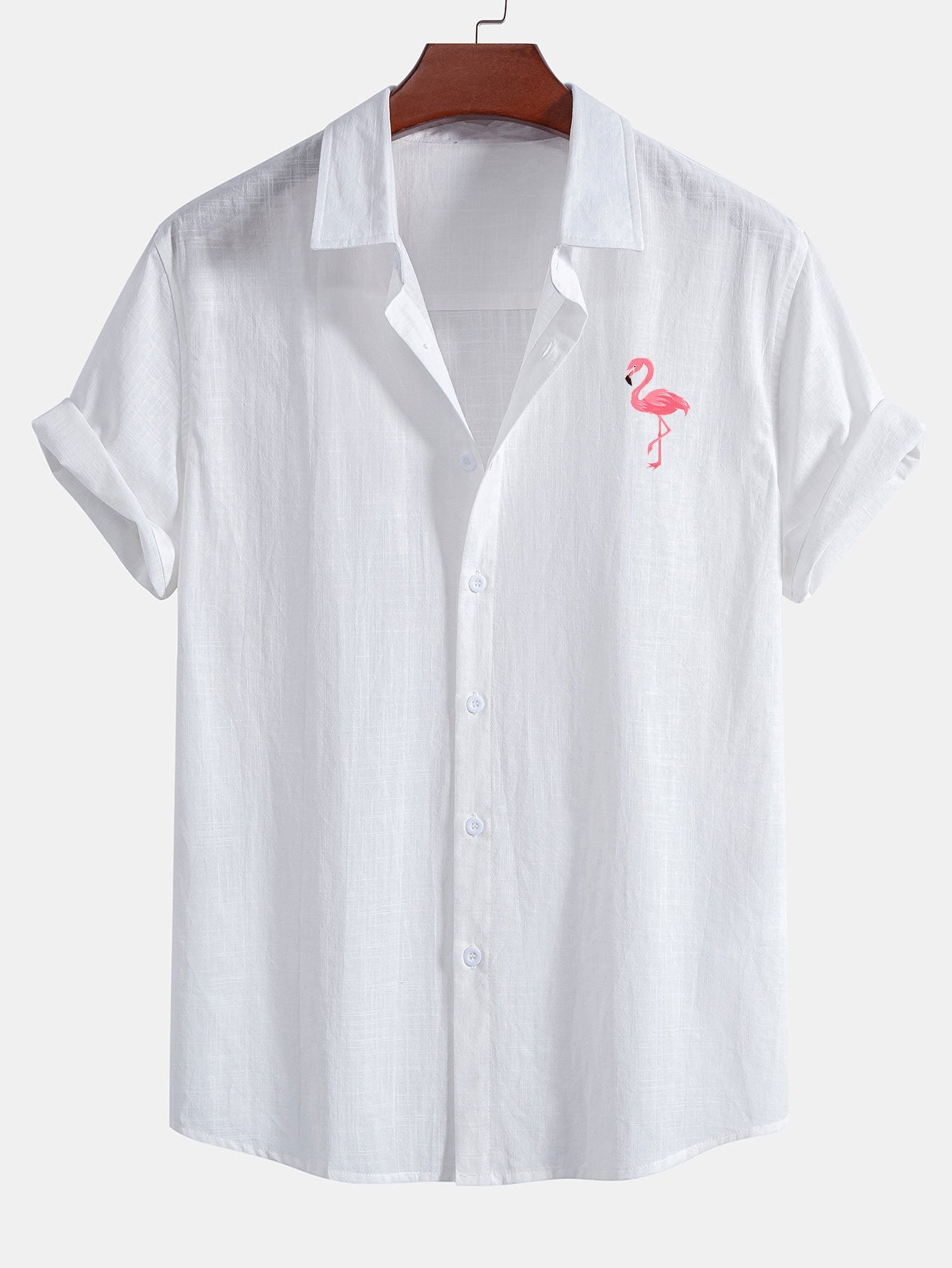 Flamingo Print Linen Cotton Button Up Shirt