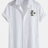 Hawaii Palm Tree Print Linen Cotton Shirt & Swim Shorts Set
