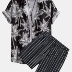 Palm Tree Print Shirt & Striped Swim Shorts Set
