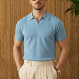 Open-Collar Pointelle Knit Polo