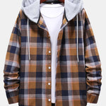 Multi Color Plaid Hooded Shirts with Drawstring