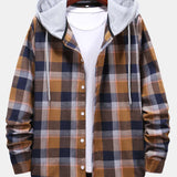 Multi Color Plaid Hooded Shirts with Drawstring