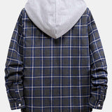 Button Up Drawstring Hooded Plaid Shirts