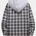 Button Up Drawstring Hooded Plaid Shirts
