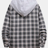 Button Up Drawstring Hooded Plaid Shirts