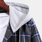 Button Up Drawstring Hooded Plaid Shirts