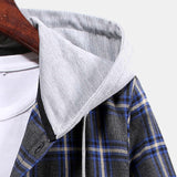 Button Up Drawstring Hooded Plaid Shirts
