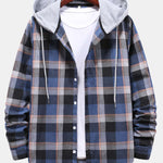 Multi Color Plaid Hooded Shirts with Drawstring