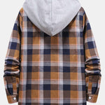 Multi Color Plaid Hooded Shirts with Drawstring