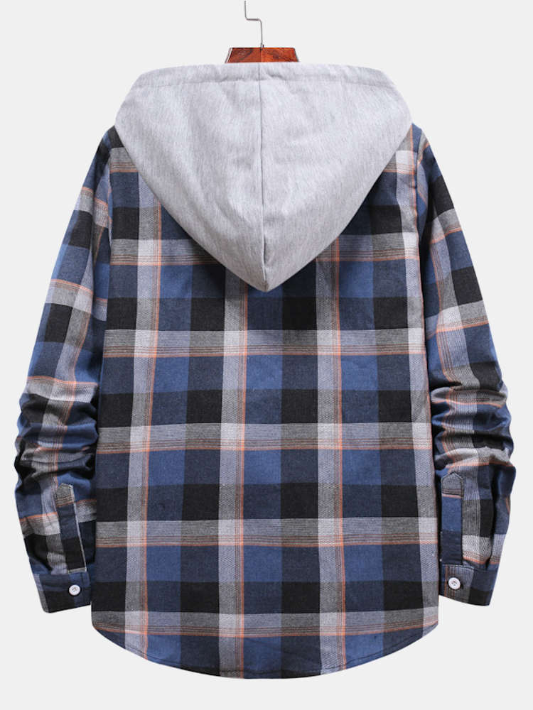 Multi Color Plaid Hooded Shirts with Drawstring