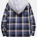 Multi Color Plaid Hooded Shirts with Drawstring
