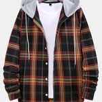 Contrast Patchwork Hooded Plaid Shirts