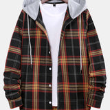 Contrast Patchwork Hooded Plaid Shirts