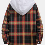Contrast Patchwork Hooded Plaid Shirts