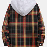 Contrast Patchwork Hooded Plaid Shirts