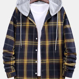 Contrast Patchwork Hooded Plaid Shirts