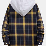 Contrast Patchwork Hooded Plaid Shirts