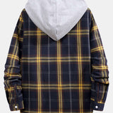 Contrast Patchwork Hooded Plaid Shirts