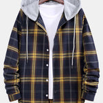 Curved Hem Contrast Hooded Plaid Shirts