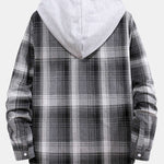 Curved Hem Contrast Hooded Plaid Shirts
