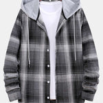 Curved Hem Contrast Hooded Plaid Shirts