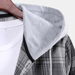 Curved Hem Contrast Hooded Plaid Shirts