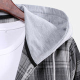 Curved Hem Contrast Hooded Plaid Shirts