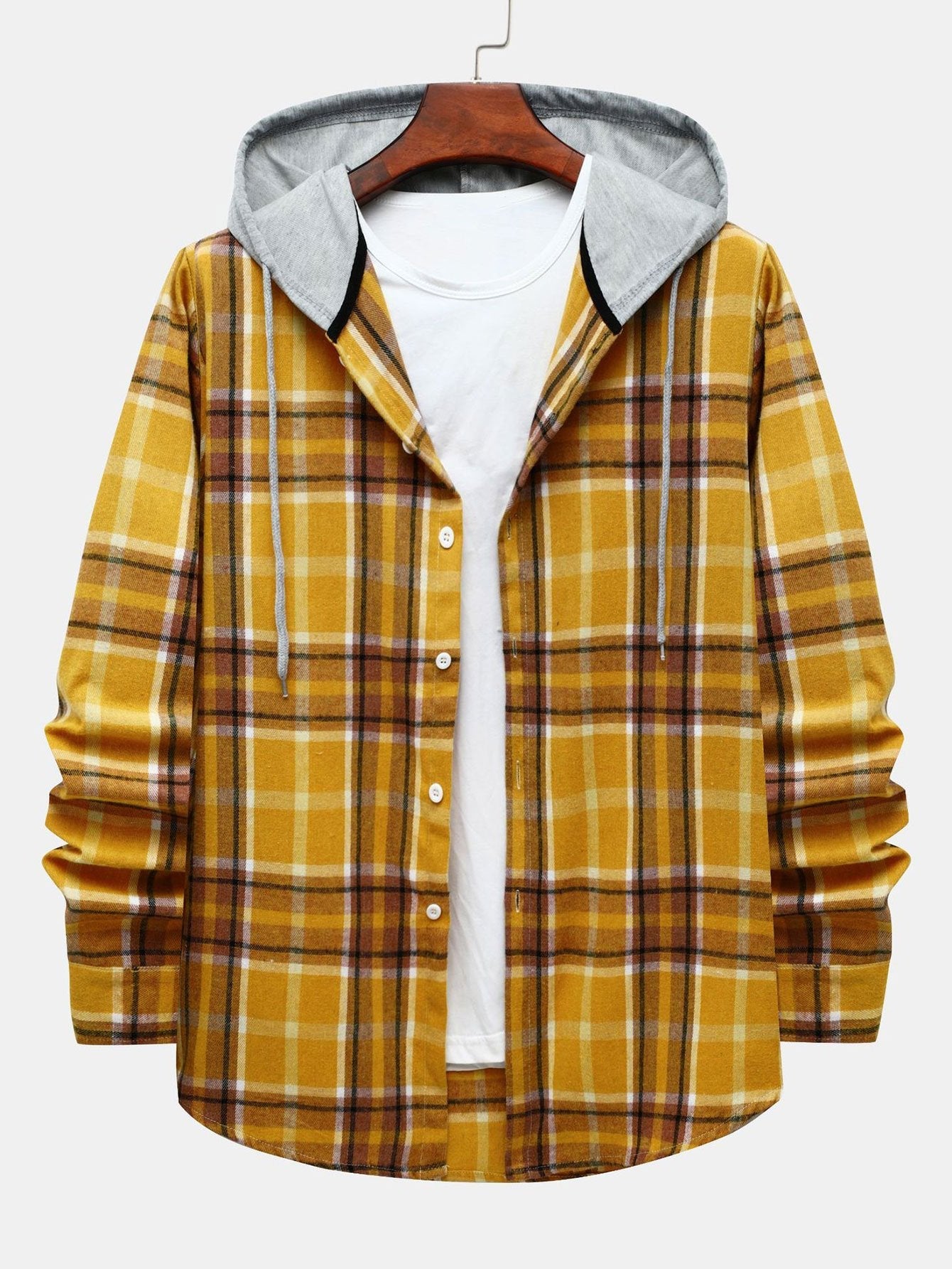 Contrast Button Up Hooded Shirt