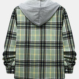 Contrast Button Up Hooded Shirt