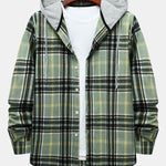 Contrast Button Up Hooded Shirt