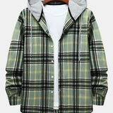 Contrast Button Up Hooded Shirt