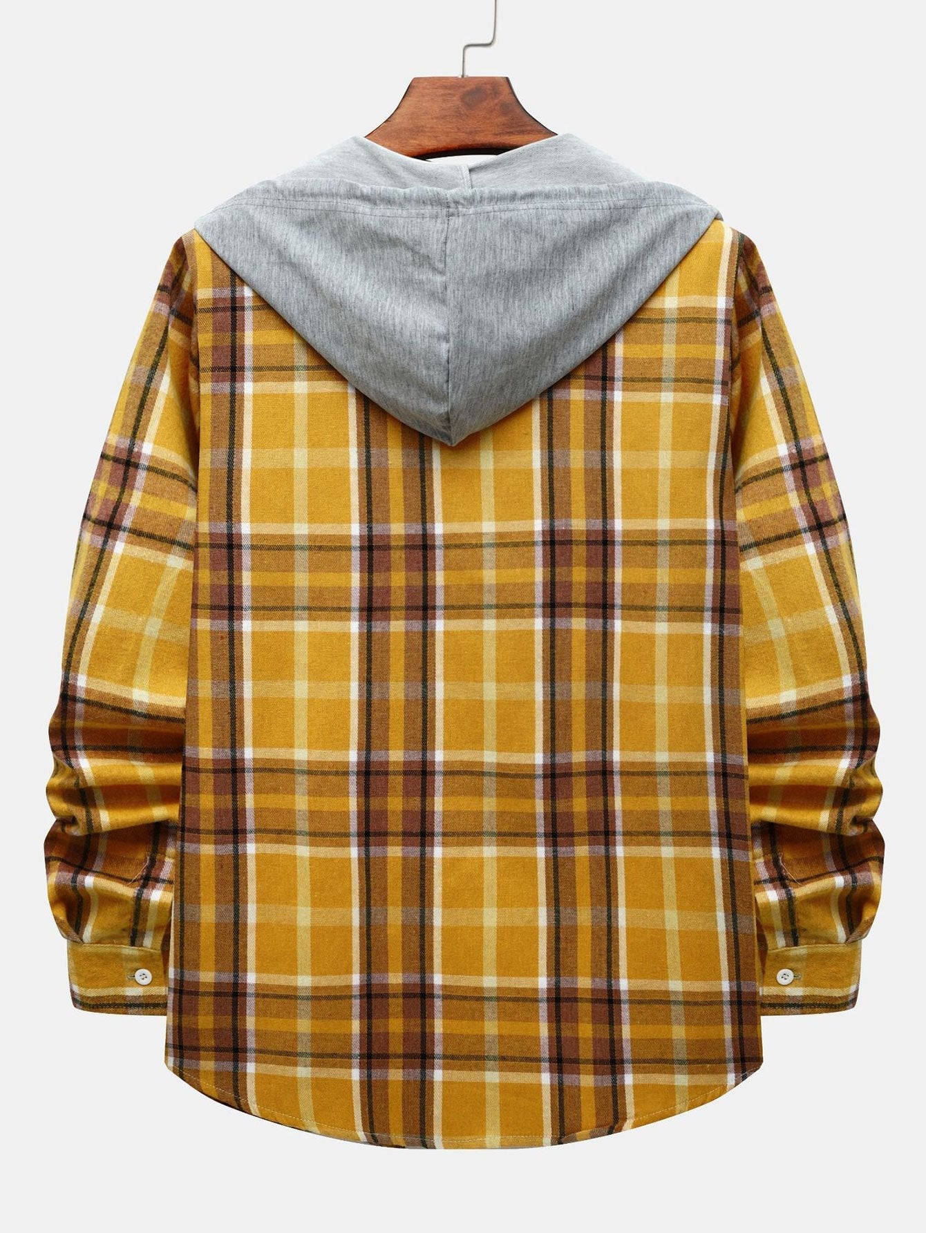 Contrast Button Up Hooded Shirt