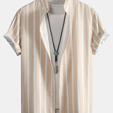 Striped Button Up Shirt & Man Mid Length Drawstring Swim Shorts Set