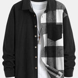 Corduroy Plaid Patchwork Shirt & Drawstring Corduroy Cargo Jogger Pants Set