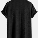 Knitted Geometric Rhombus Jacquard Cuban Shirt & Crinkle Textured Pants Set