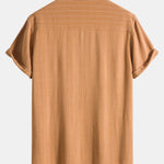 Linen Blend Striped Henley Collar Shirt & Linen Cotton Blend 11" Shorts Set
