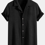 Short Sleeve Geometry Textured Cuban Shirt & Shorts Set