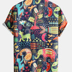 Cartoon Animal and Plant Print Button Up Shirt