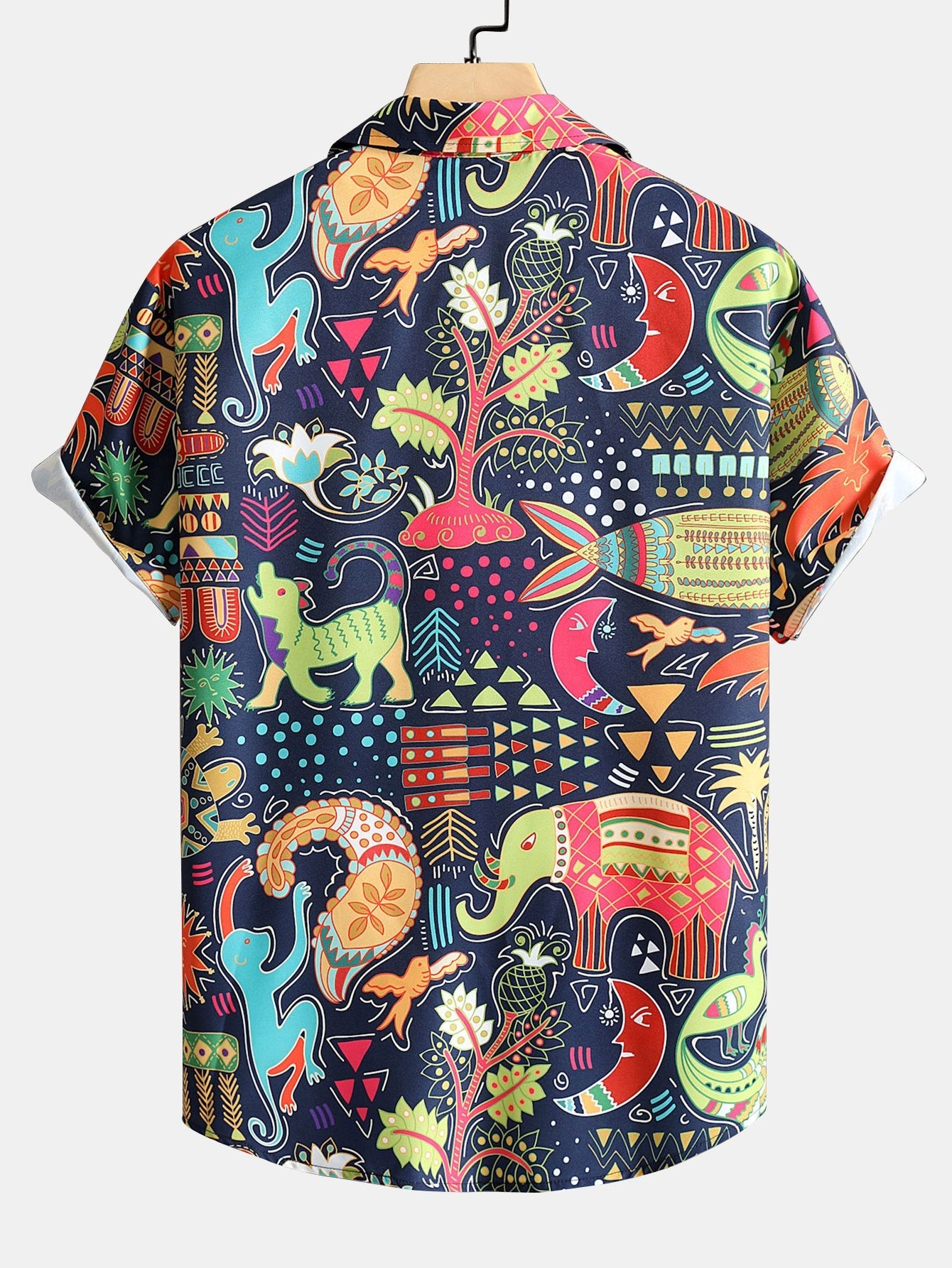 Cartoon Animal and Plant Print Button Up Shirt