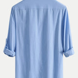 Long Sleeve Linen Henley Collar Shirt