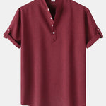 Short Sleeve Linen Henley Shirt