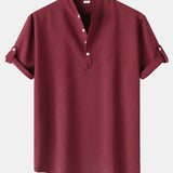 Short Sleeve Linen Henley Shirt