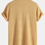 Knitted Geometric Textured Cuban Shirt & Man Mid Length Drawstring Swim Set
