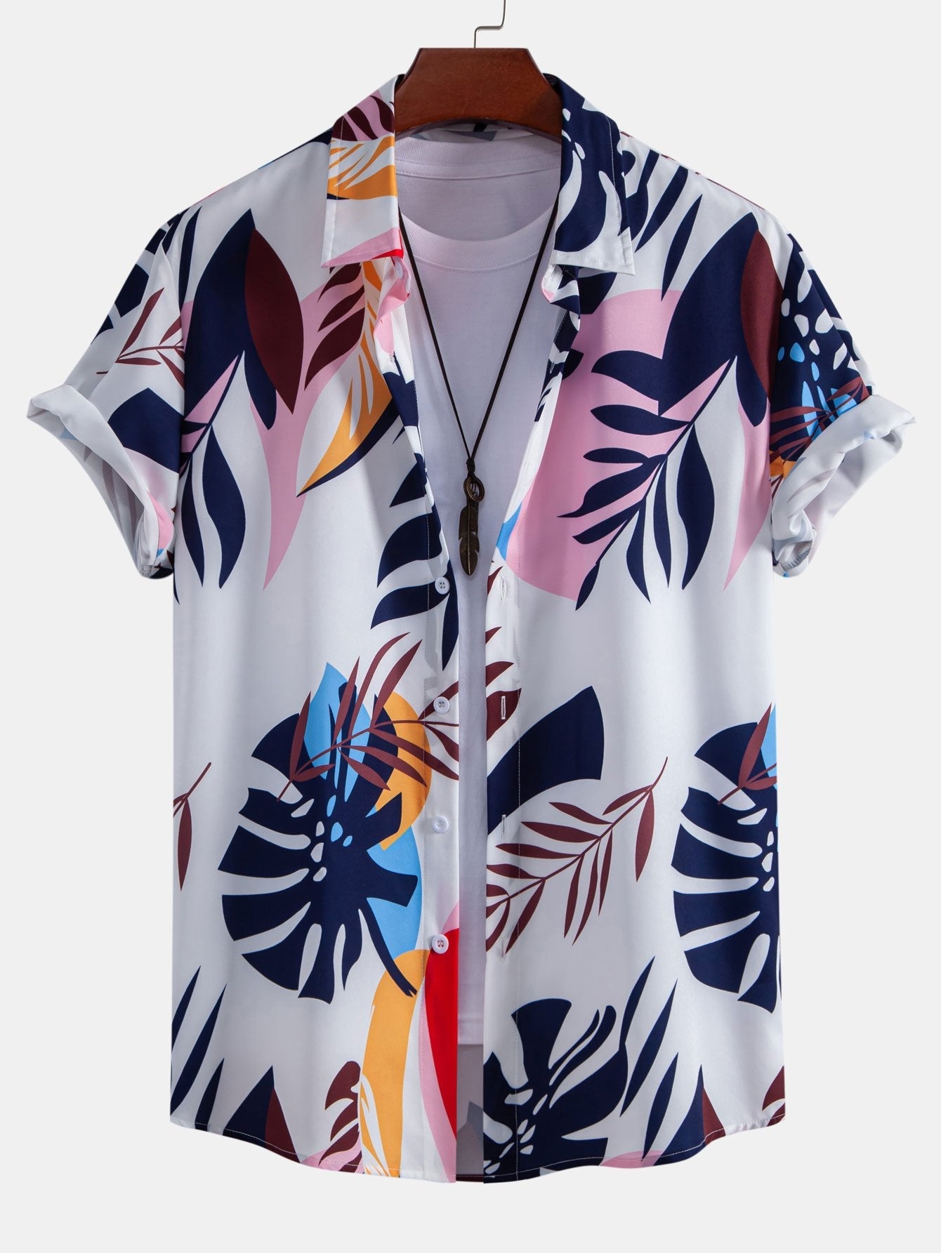 Leaf Color Block Print Button Up Shirt