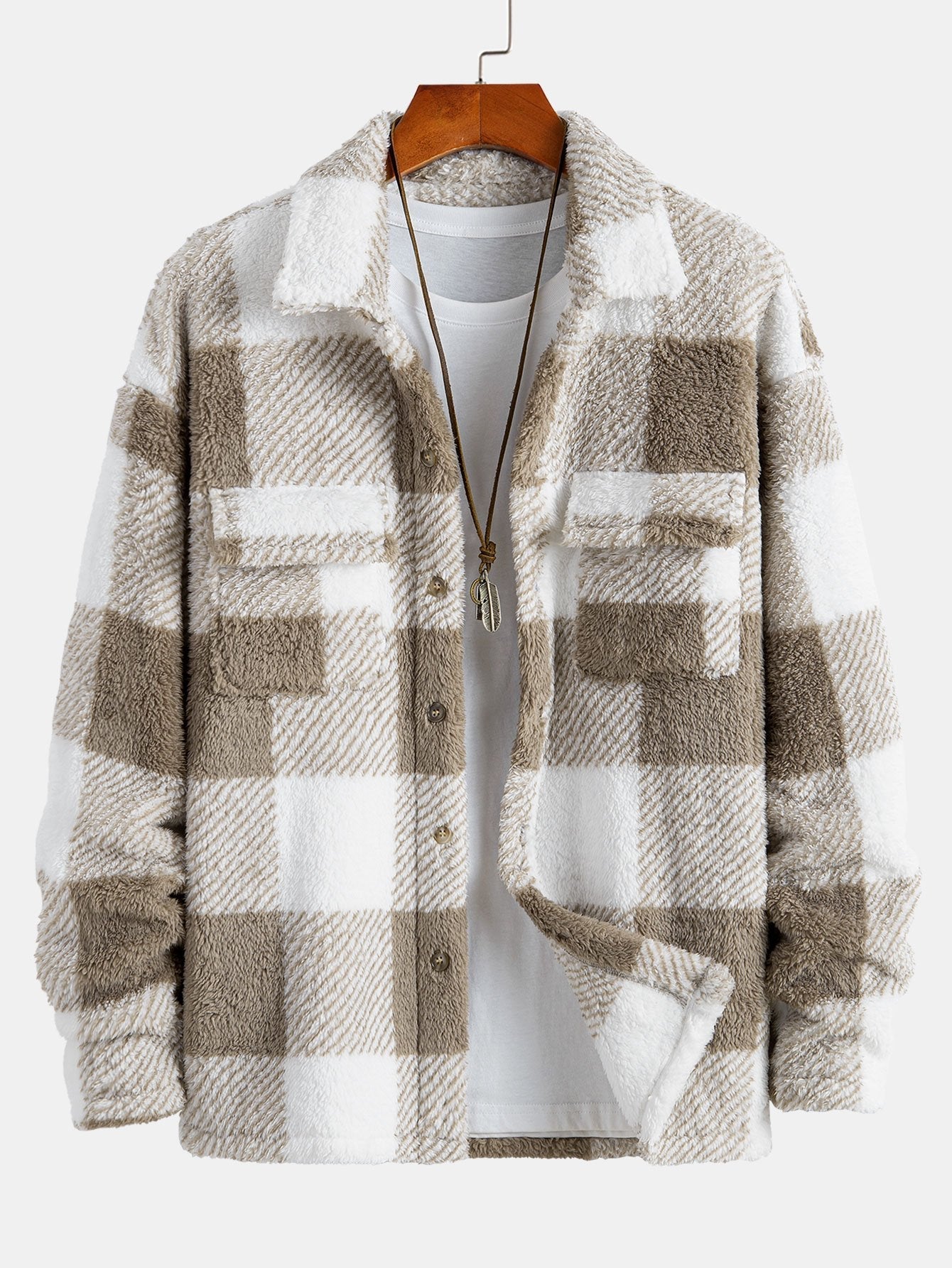 Plaid Teddy Fleece Button Up Overshirt