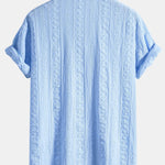 Geometric Jacquard Textured Cuban Shirt & Straight Leg Linen Pants Set
