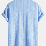 Geometric Jacquard Textured Cuban Shirt & Straight Leg Linen Pants Set