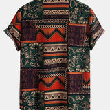Floral Geometric Patchwork Print Cotton Shirt