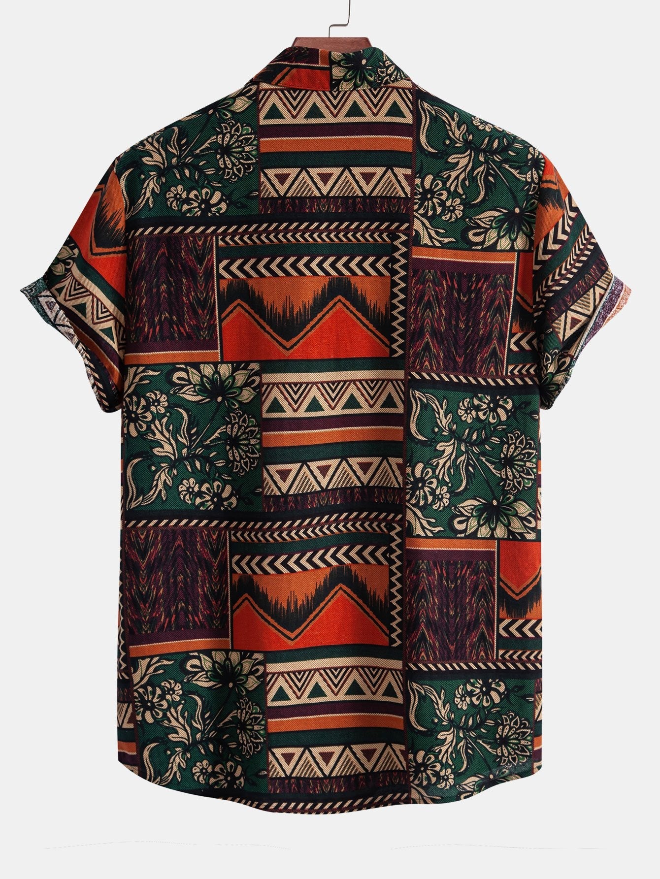 Floral Geometric Patchwork Print Cotton Shirt