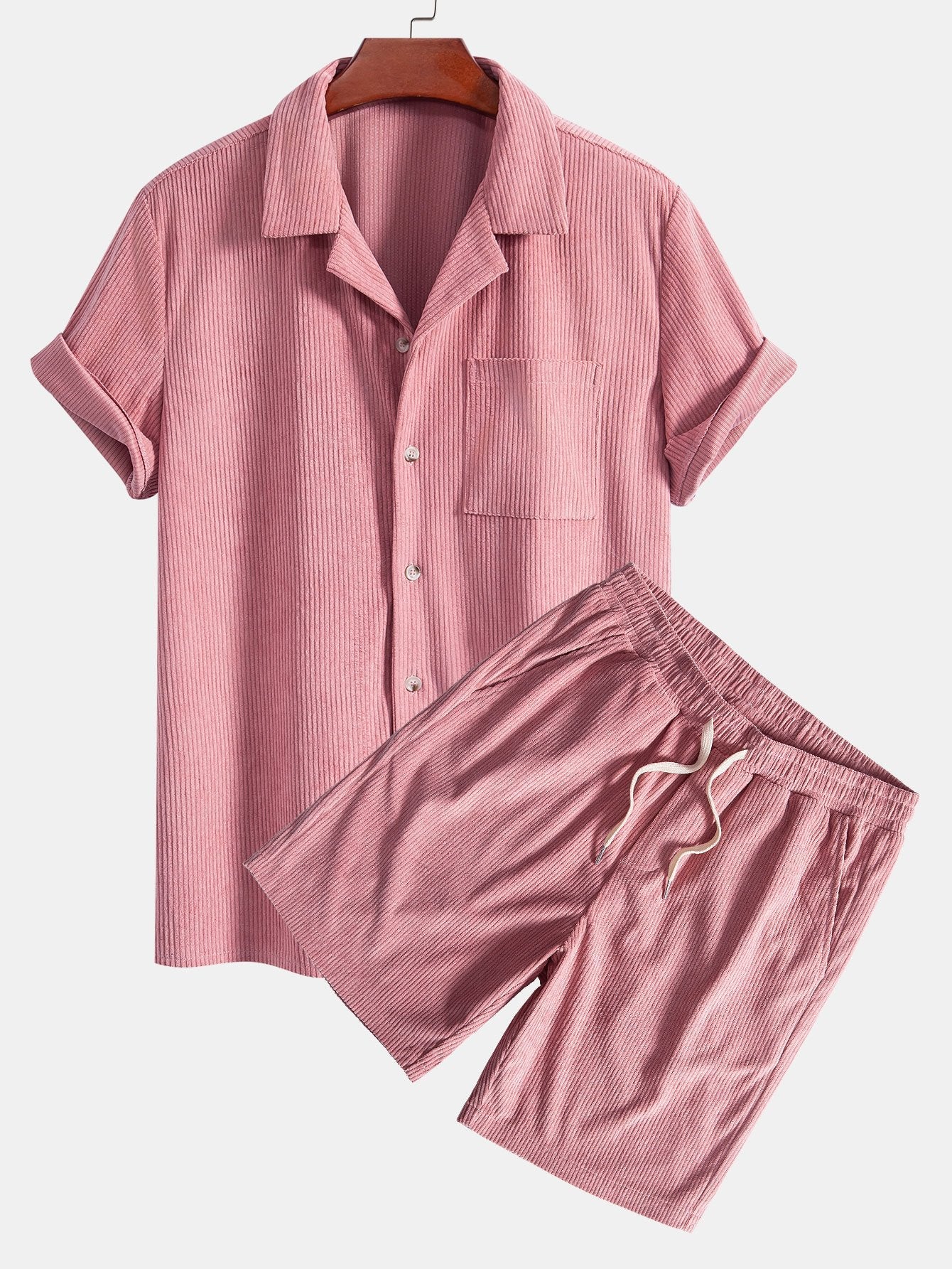Short Sleeve Corduroy Cuban Shirt & Shorts Set